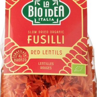 Pasta fusilli van rode linzen, 250 gram. La Bio Idea