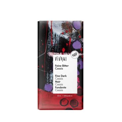 Chocolade puur cassis, 100 gram. Vivani