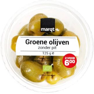Olijven groen, 125 gram. Marqt