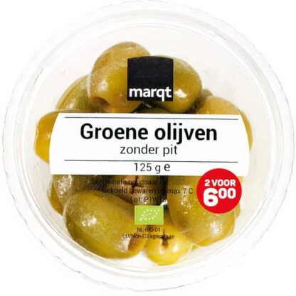 Olijven groen, 125 gram. Marqt