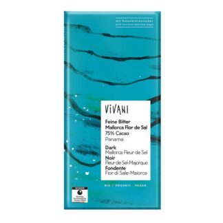 Chocolade puur 75% met zeezout. 80 gram. Vivani